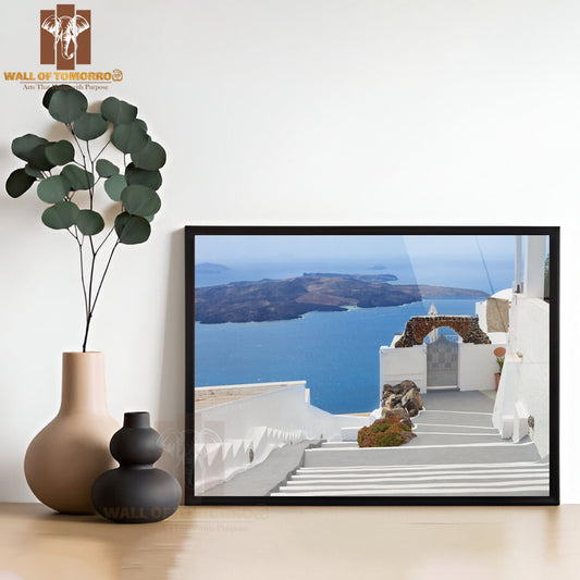 View Of Volcano Caldera with Stairs, Santorini Island, Greece High Quality Unframed Poster Print & Waterproof Poster Print Wall Décor