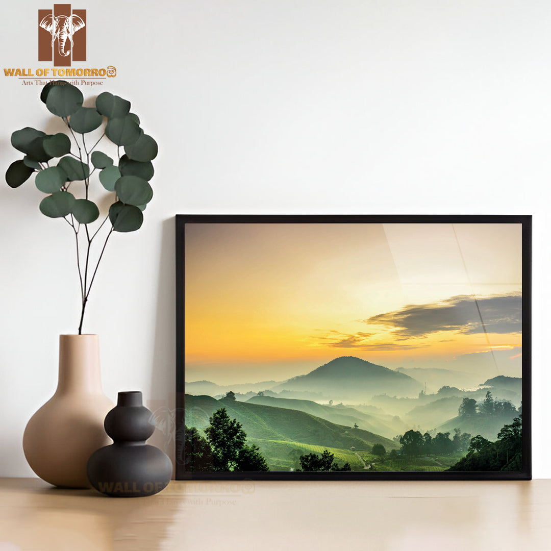 Sunrise At Green Tea Farm Mountain High Quality Unframed Poster Print & Waterproof Poster Print Wall Décor