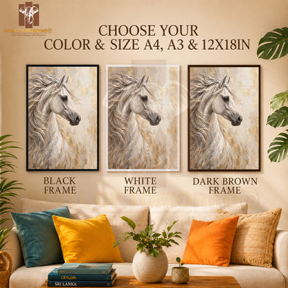 White Horse Painting Animals High Quality Glass Frame Wall Décor in Sri Lanka
