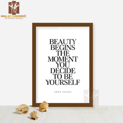 Coco Chanel Beauty Begins Fashion Quote High Quality Glass Frame Wall Décor