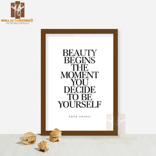 Coco Chanel Beauty Begins Fashion Quote High Quality Glass Frame Wall Décor