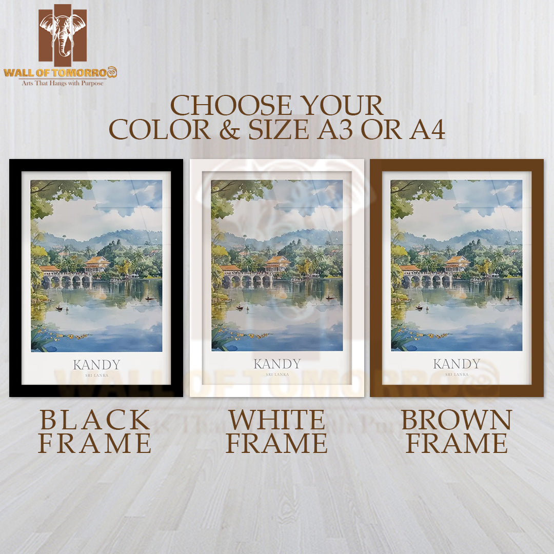 Kandy Sri Lanka Watercolor High Quality Glass Frame Wall Décor