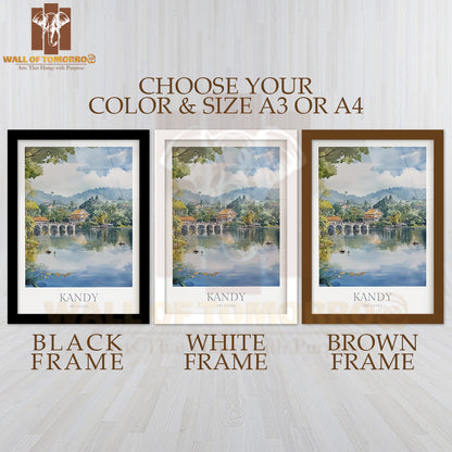 Kandy Sri Lanka Watercolor High Quality Glass Frame Wall Décor
