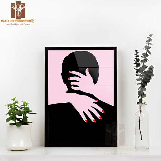 Man With Red Nails and Pink Hands Embraces a Woman High Quality Glass Frame Wall Décors in Sri Lanka
