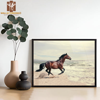 Wonderful Marine Landscape with Beautiful Bay Horse High Quality Unframed Poster Print & Waterproof Poster Print Wall Décor