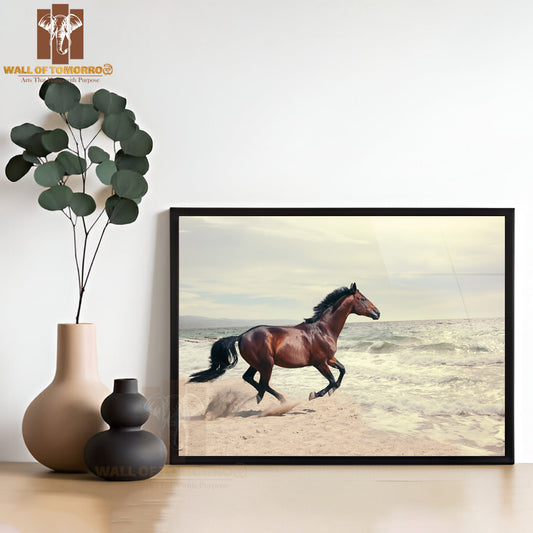 Wonderful Marine Landscape with Beautiful Bay Horse High Quality Unframed Poster Print & Waterproof Poster Print Wall Décor