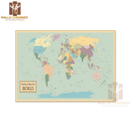 High Detail Political World Map Educational High Quality Unframed Poster Print & Waterproof Poster Print Wall Décor