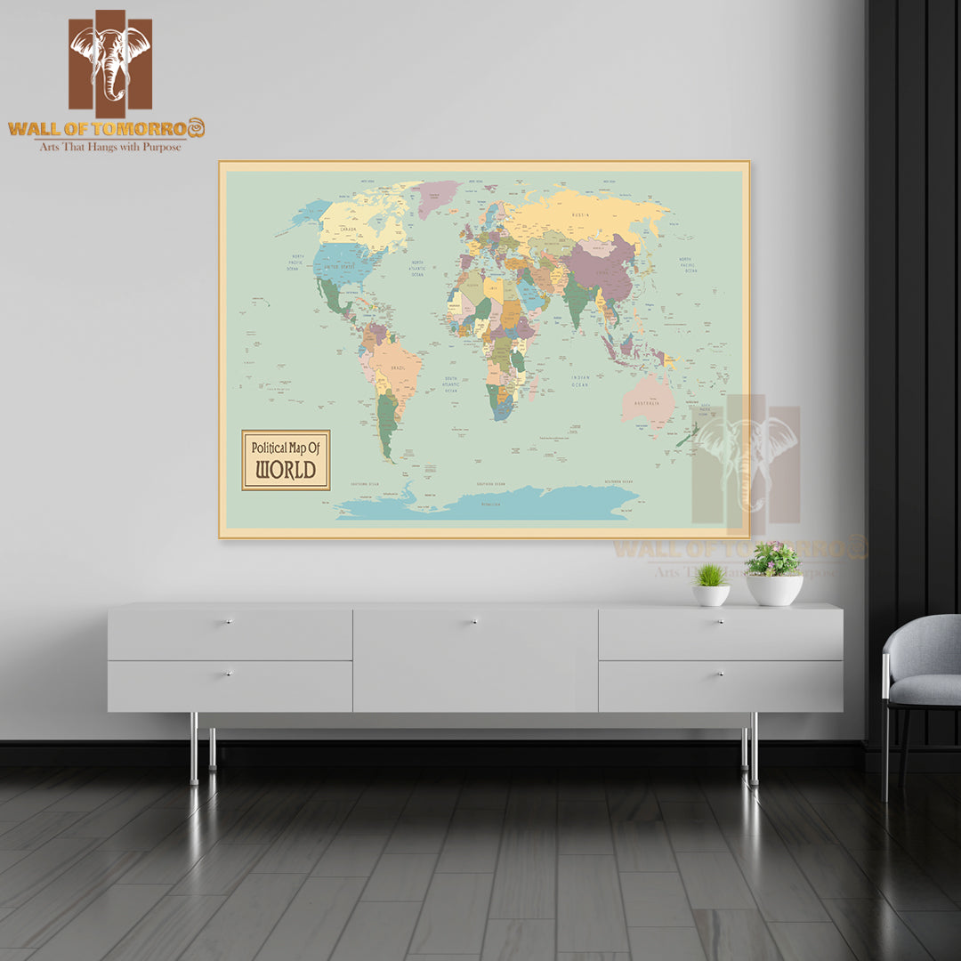 High Detail Political World Map Educational High Quality Unframed Poster Print & Waterproof Poster Print Wall Décor