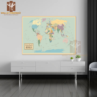 High Detail Political World Map Educational High Quality Unframed Poster Print & Waterproof Poster Print Wall Décor