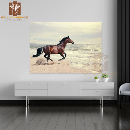 Wonderful Marine Landscape with Beautiful Bay Horse High Quality Unframed Poster Print & Waterproof Poster Print Wall Décor