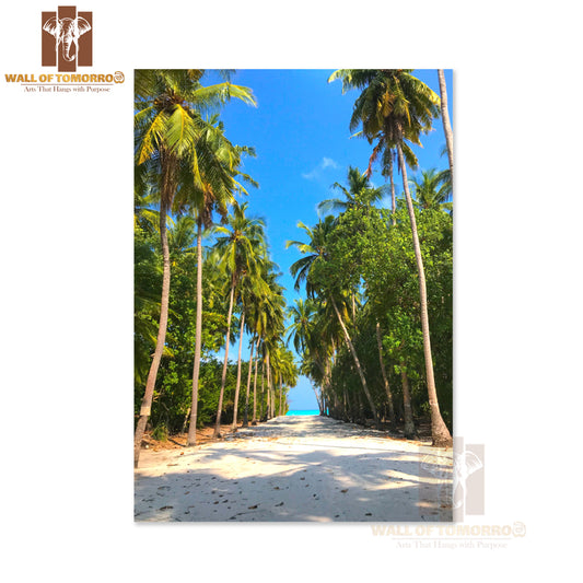 Road, Palm Trees on A Beach High Quality Unframed Poster Print & Waterproof Poster Print Wall Décor