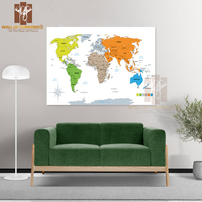 Political World Map on White Background Educational High Quality Unframed Poster Print & Waterproof Poster Print Wall Décor