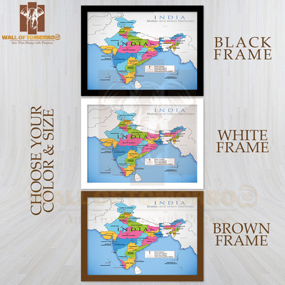 Detailed Map of India Educational High Quality Glass Frame Wall Décor