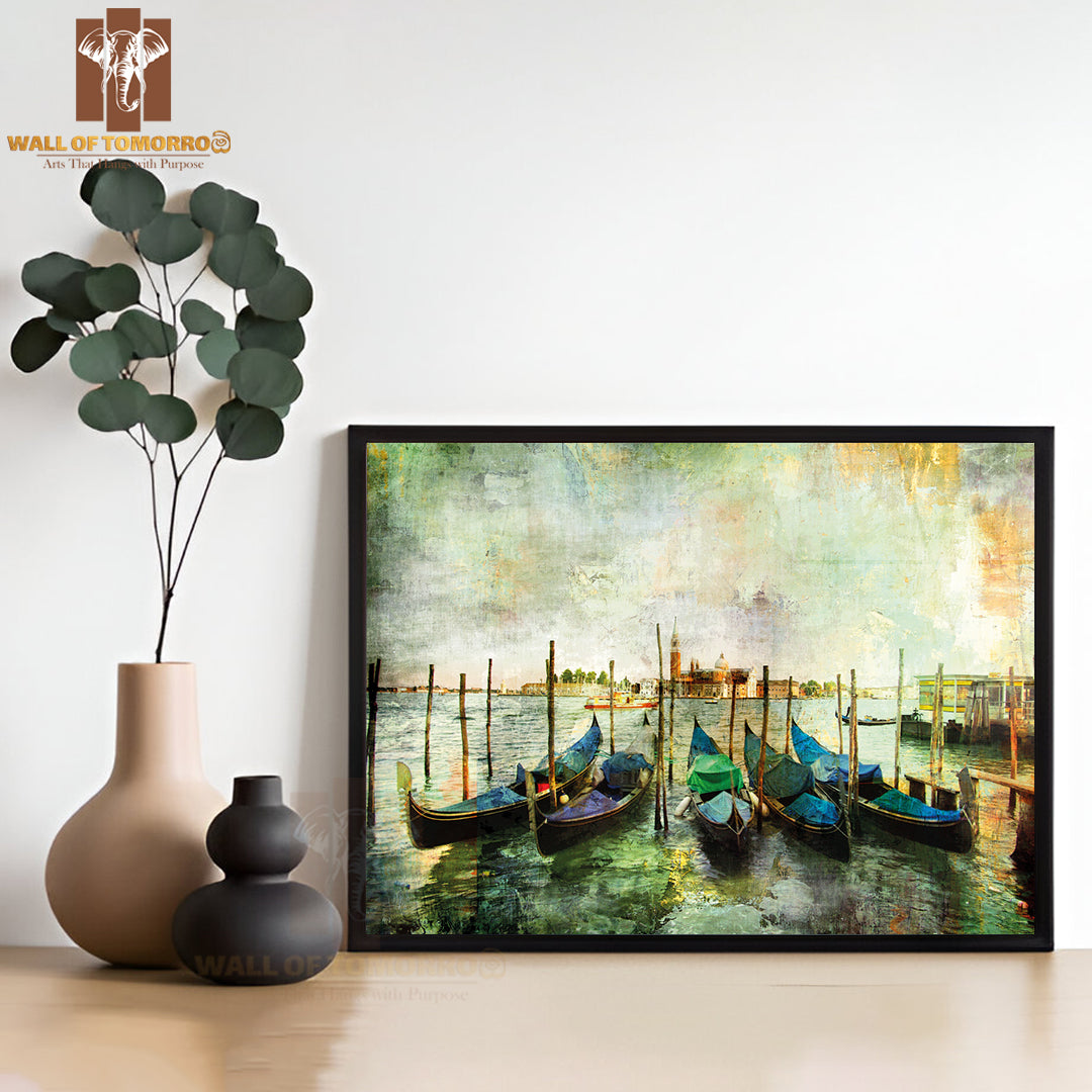 Gondolas Beautiful Venetian Picture High Quality Glass Frame Wall Décor