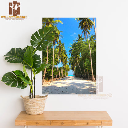 Road, Palm Trees on A Beach High Quality Unframed Poster Print & Waterproof Poster Print Wall Décor