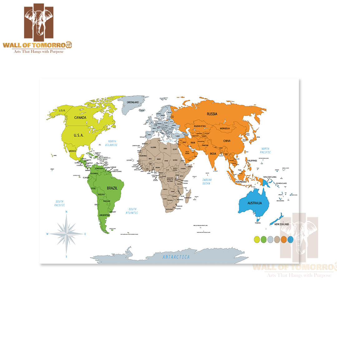 Political World Map on White Background Educational High Quality Unframed Poster Print & Waterproof Poster Print Wall Décor