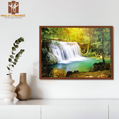 Waterfall In Forest with Sunlight High Quality Unframed Poster Print & Waterproof Poster Print Wall Décor