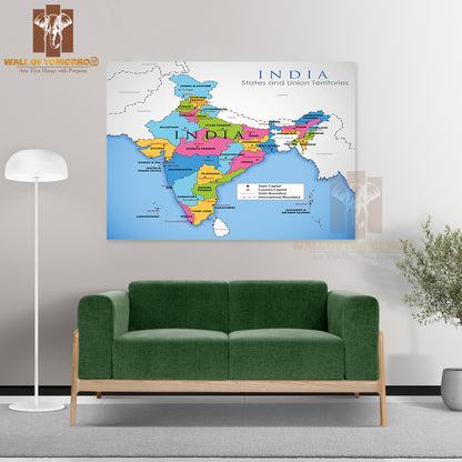 Detailed Map of India Educational High Quality Unframed Poster Print & Waterproof Poster Print Wall Décor