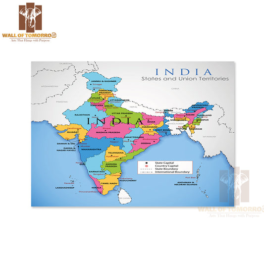 Detailed Map of India Educational High Quality Unframed Poster Print & Waterproof Poster Print Wall Décor