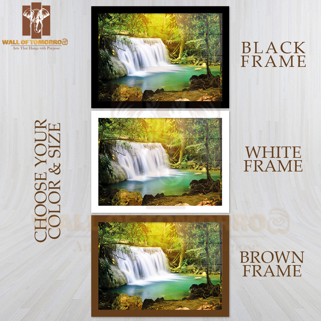 Waterfall In Forest with Sunlight High Quality Unframed Poster Print & Waterproof Poster Print Wall Décor