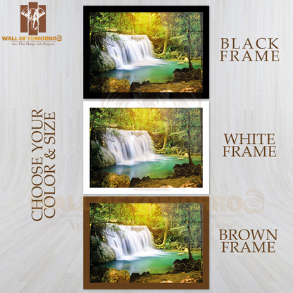 Waterfall In Forest with Sunlight High Quality Unframed Poster Print & Waterproof Poster Print Wall Décor