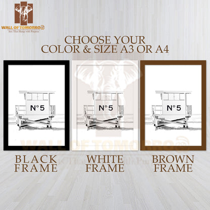 Lifeguard Stand on The Beach with A Number 5 On It High Quality Glass Frame Wall Décor