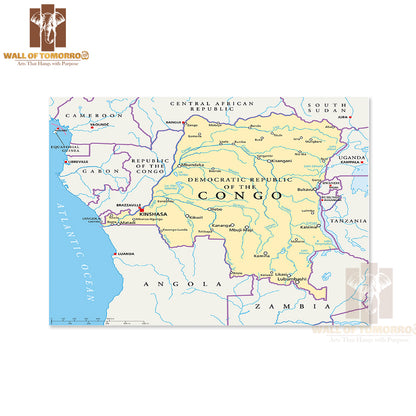 Congo Democratic Republic Political Map Educational High Quality Unframed Poster Print & Waterproof Poster Print Wall Décor