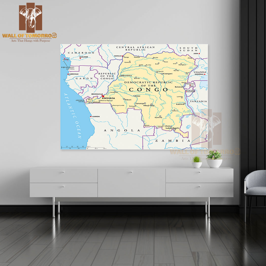 Congo Democratic Republic Political Map Educational High Quality Unframed Poster Print & Waterproof Poster Print Wall Décor