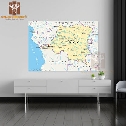 Congo Democratic Republic Political Map Educational High Quality Unframed Poster Print & Waterproof Poster Print Wall Décor