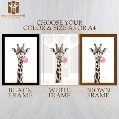 Bubblegum Giraffe High Quality Glass Frame Wall Décor