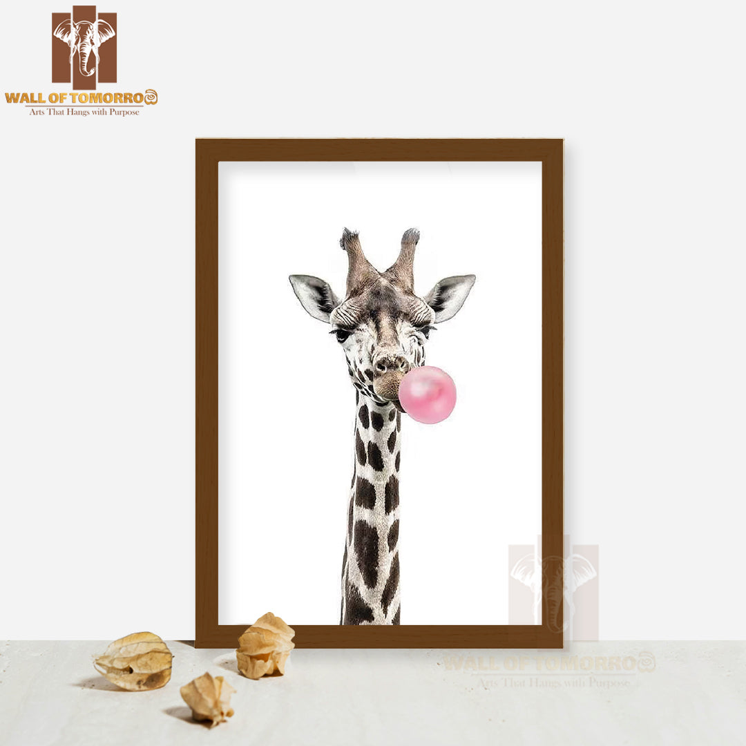 Bubblegum Giraffe High Quality Glass Frame Wall Décor