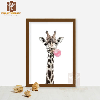 Bubblegum Giraffe High Quality Glass Frame Wall Décor