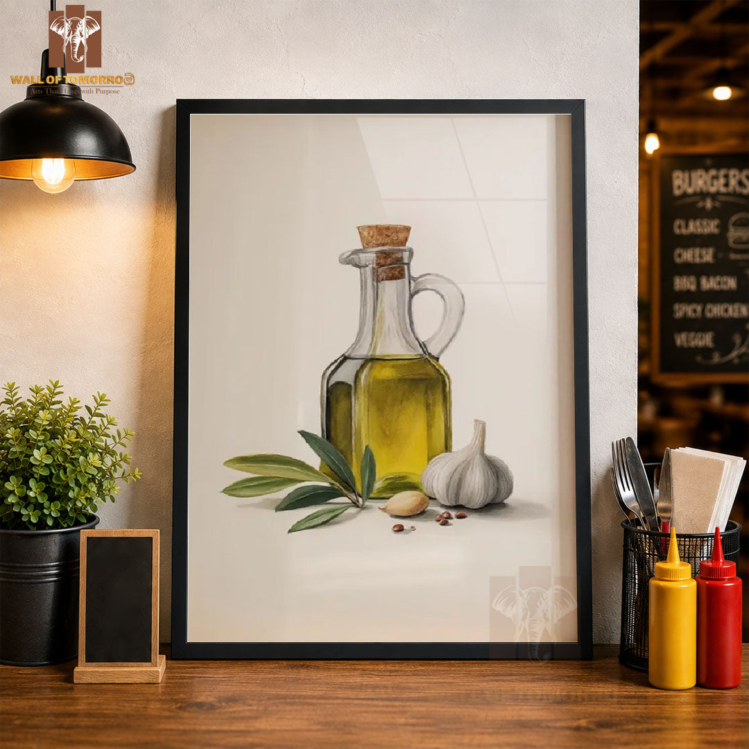Olive Oil & Garlic Kitchen & Restaurant High Quality Glass Frame Wall Décors in Sri Lanka