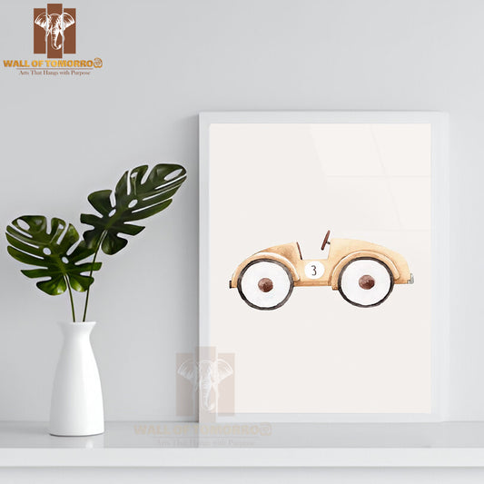 Beige Toy Car Painting High Quality Glass Frame Wall Décor