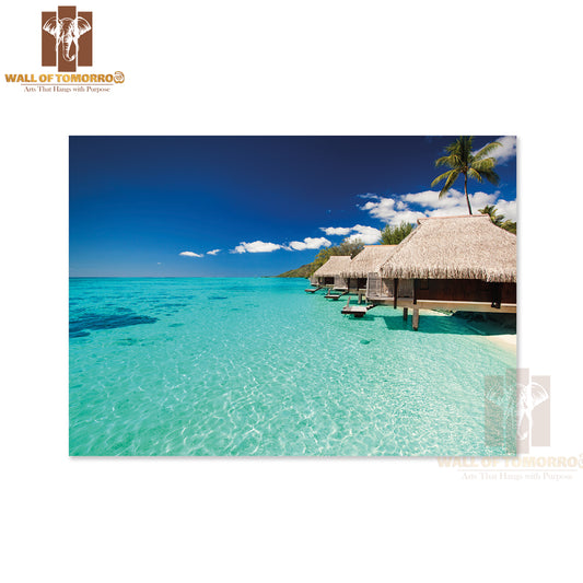 Villas On the Green Tropical Beach with Steps into Water High Quality Unframed Poster Print & Waterproof Poster Print Wall Décor