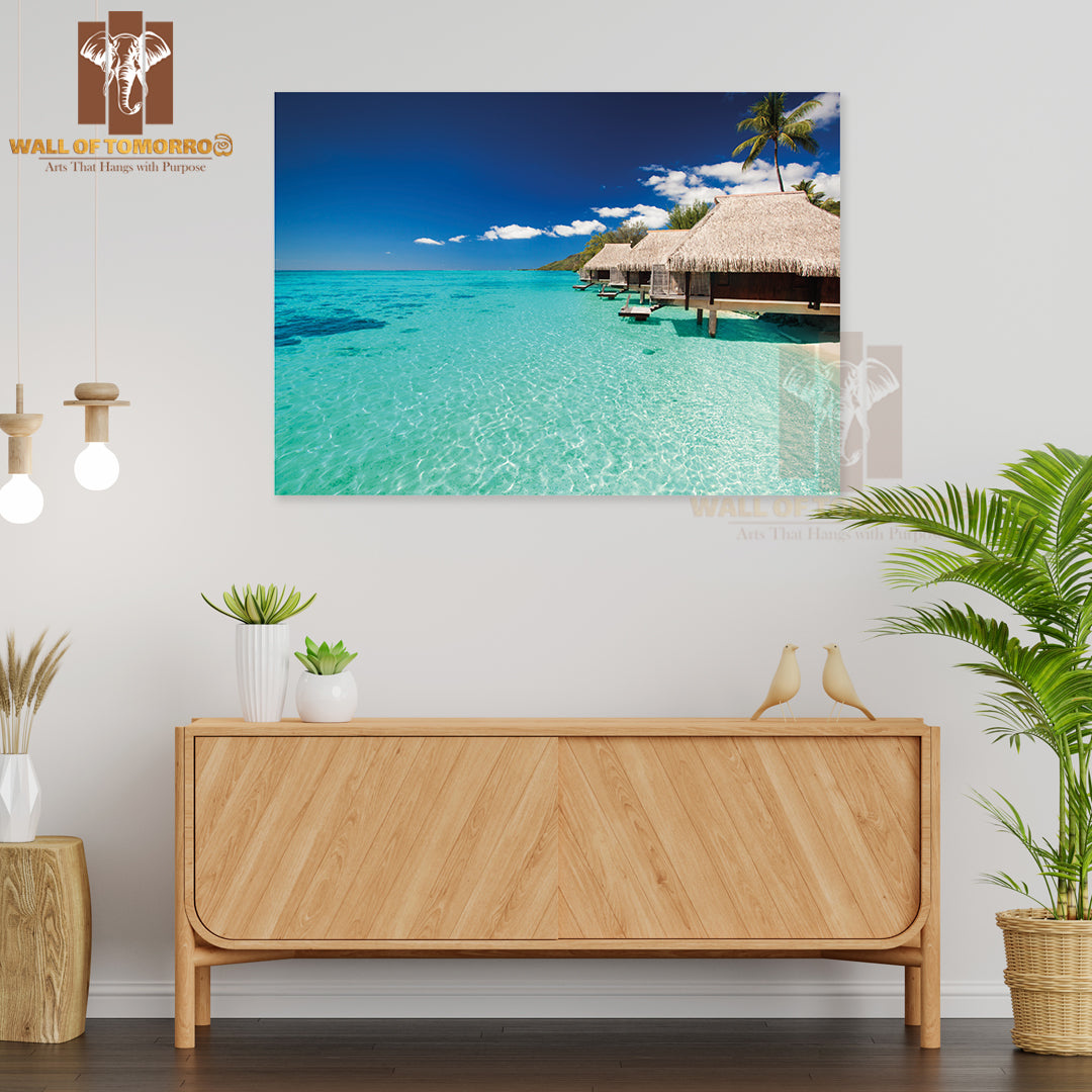 Villas On the Green Tropical Beach with Steps into Water High Quality Unframed Poster Print & Waterproof Poster Print Wall Décor
