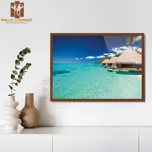 Villas On the Green Tropical Beach with Steps into Water High Quality Unframed Poster Print & Waterproof Poster Print Wall Décor