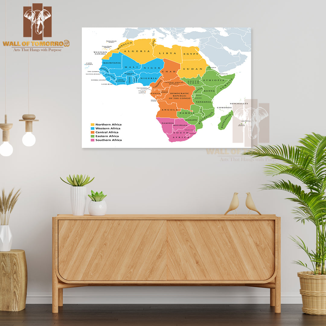 Africa Regions Political Map Educational High Quality Unframed Poster Print & Waterproof Poster Print Wall Décor