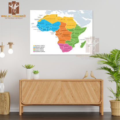 Africa Regions Political Map Educational High Quality Unframed Poster Print & Waterproof Poster Print Wall Décor