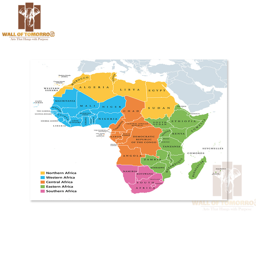 Africa Regions Political Map Educational High Quality Unframed Poster Print & Waterproof Poster Print Wall Décor