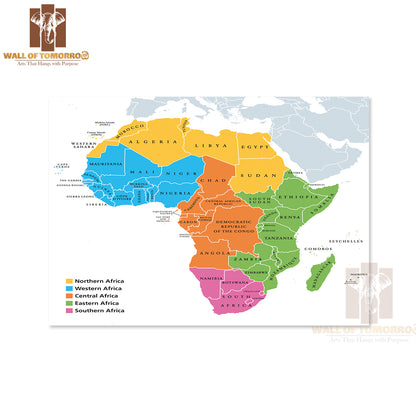 Africa Regions Political Map Educational High Quality Unframed Poster Print & Waterproof Poster Print Wall Décor