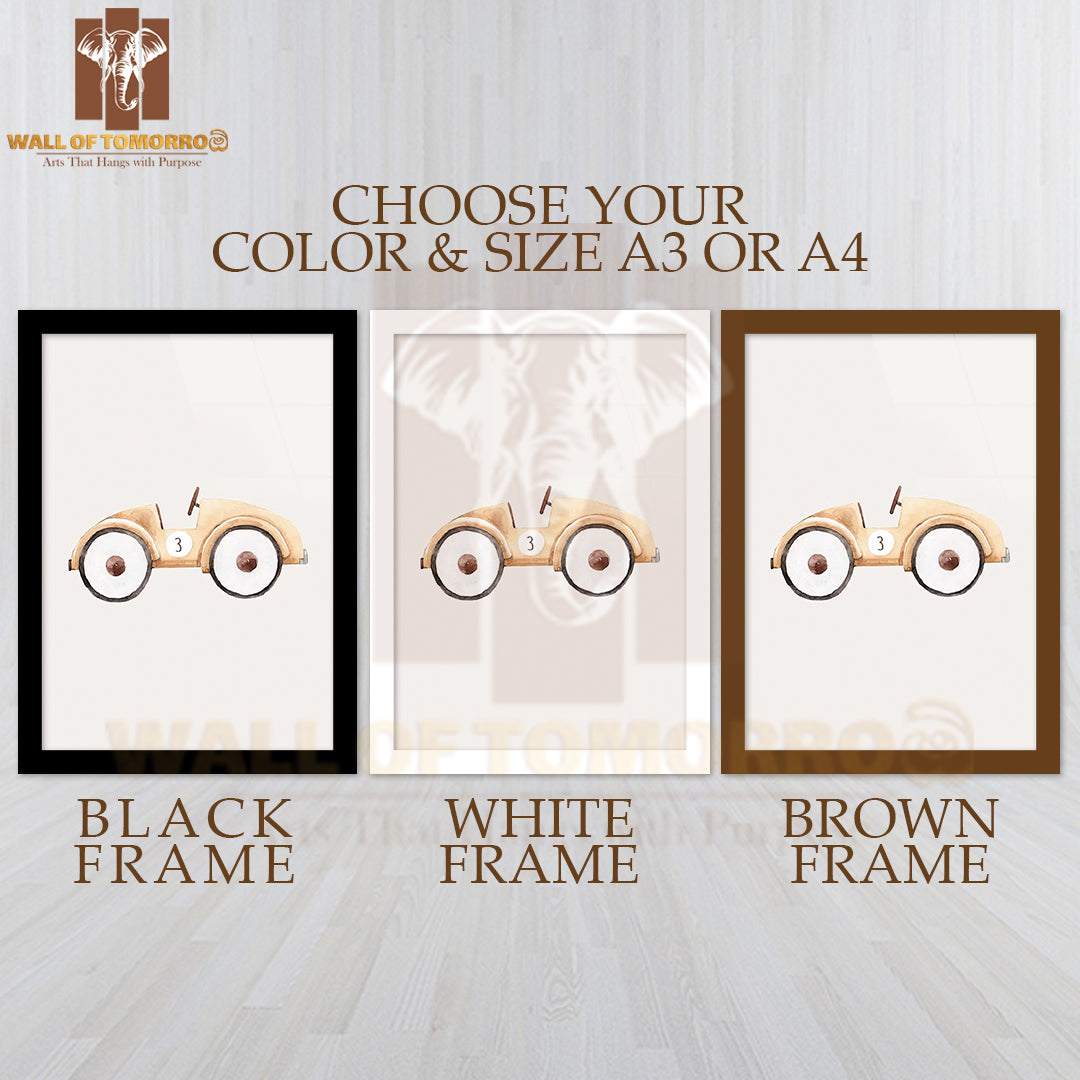 Beige Toy Car Painting High Quality Glass Frame Wall Décor