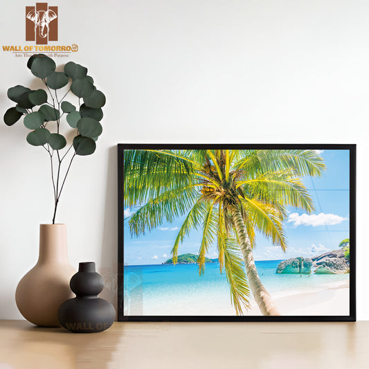 Beautiful Coconut Palm Tree on Tropical Beach and Sea High Quality Unframed Poster Print & Waterproof Poster Print Wall Décor