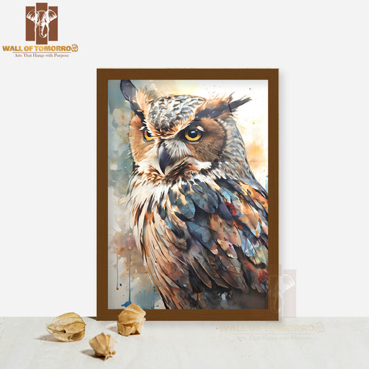 Painting Of an Owl With A Very Big Eye High Quality Glass Frame Wall Décor