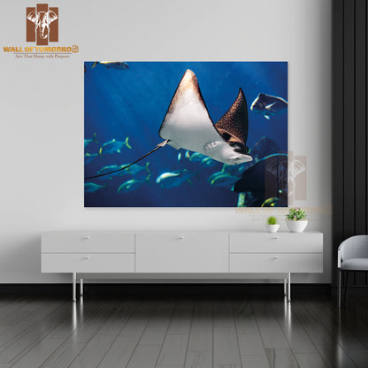 Manta Ray Floating Underwater Among Other Fish High Quality Unframed Poster Print & Waterproof Poster Print Wall Décor