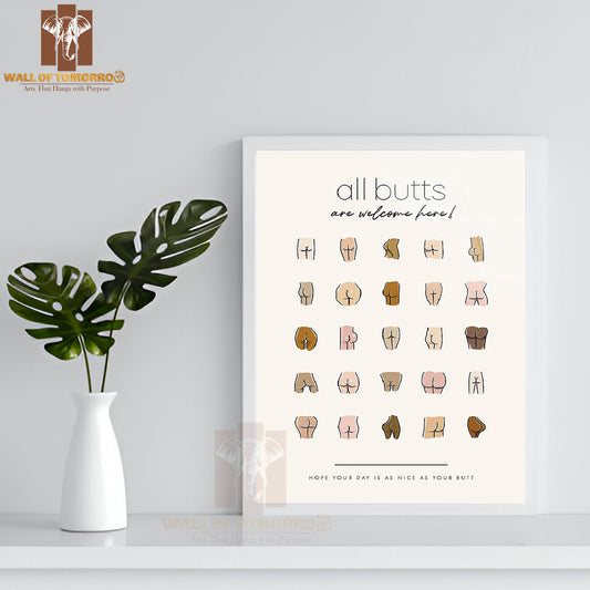 All Butts Are Welcome High Quality Glass Frame Wall Décor