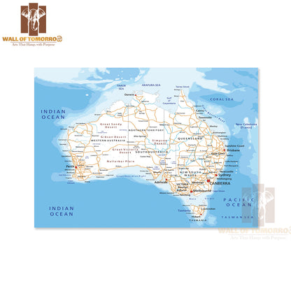 Large High Detailed Australia Road Map Educational High Quality Unframed Poster Print & Waterproof Poster Print Wall Décor