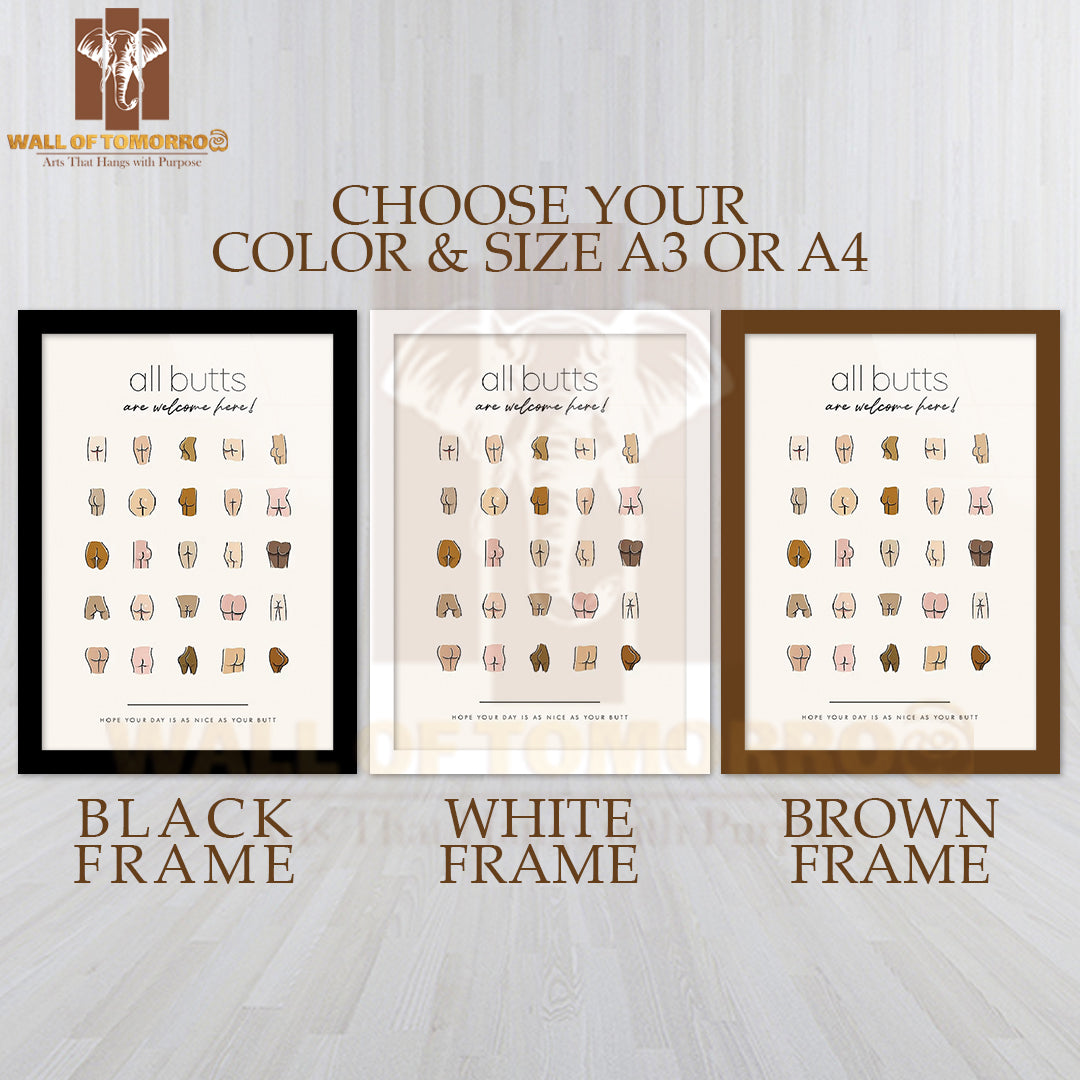 All Butts Are Welcome High Quality Glass Frame Wall Décor