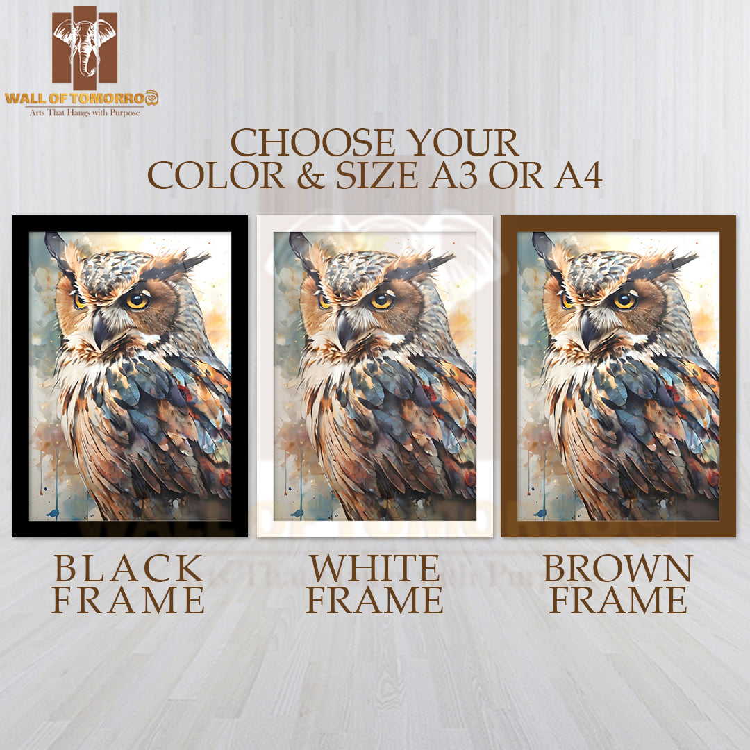 Painting Of an Owl With A Very Big Eye High Quality Glass Frame Wall Décor