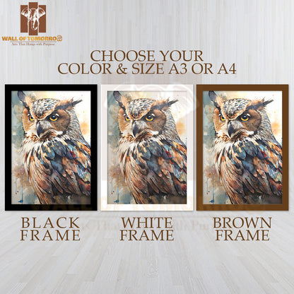 Painting Of an Owl With A Very Big Eye High Quality Glass Frame Wall Décor